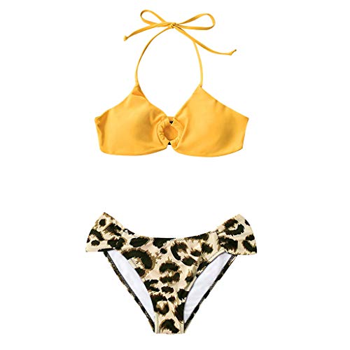 Sylar Bikinis Mujer 2020 Push Up con Relleno Conjunto de Bikini Cuello Halter Traje de Baño de 2 Piezas Leopardo Bañadores de Natación Dividido Biquinis Top Bra Almohadilla Ropa de Playa L