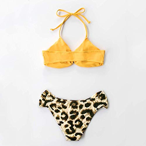 Sylar Bikinis Mujer 2020 Push Up con Relleno Conjunto de Bikini Cuello Halter Traje de Baño de 2 Piezas Leopardo Bañadores de Natación Dividido Biquinis Top Bra Almohadilla Ropa de Playa L