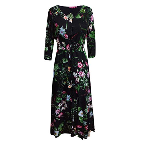 Sylar Mujer Vestido Fiesta Largo Manga Corta Vestidos Bohemia Vintage De Verano Las Mujeres Vestidos Media Manga con Cuello En V Profundo 3/4 Vestidos De Fiesta Largos De Noche Estampado Floral