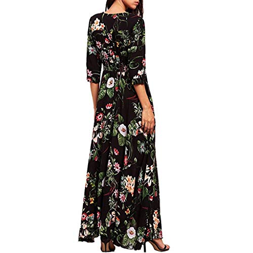 Sylar Mujer Vestido Fiesta Largo Manga Corta Vestidos Bohemia Vintage De Verano Las Mujeres Vestidos Media Manga con Cuello En V Profundo 3/4 Vestidos De Fiesta Largos De Noche Estampado Floral