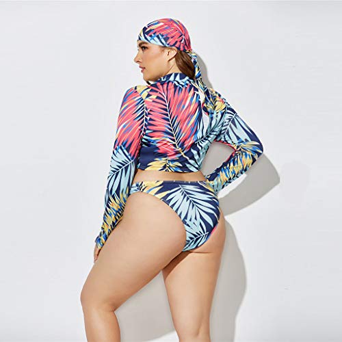Sylar Trajes de Baño Tallas Grandes con Hijab para Mujer Traje de Surf Ropa de Playa Manga Larga con Cremallera Bikini Mujer Push Up con Relleno Estampado Flores Banadores Mujer Natación