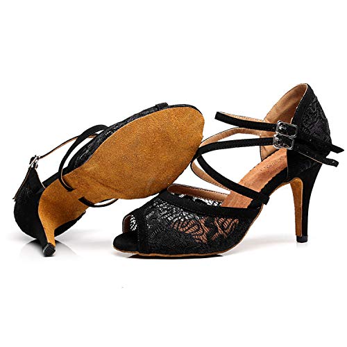 Syrads Zapatos de Baile Latino para Mujer Salsa Zapatos de Tango Samba Vals Bachata Kizomba Baile de Salón de Interior Negro 8.5cm