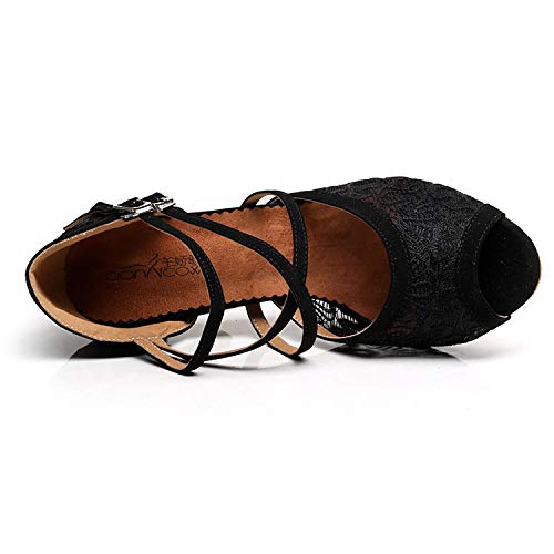 Syrads Zapatos de Baile Latino para Mujer Salsa Zapatos de Tango Samba Vals Bachata Kizomba Baile de Salón de Interior Negro 8.5cm