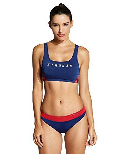 SYROKAN Mujer Bikini Traje de Baño Dos Piezas Deportivo Top Racerback Acolchado Azul Marino S
