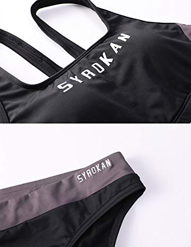 SYROKAN Mujer Bikini Traje de Baño Dos Piezas Deportivo Top Racerback Acolchado Negro # M