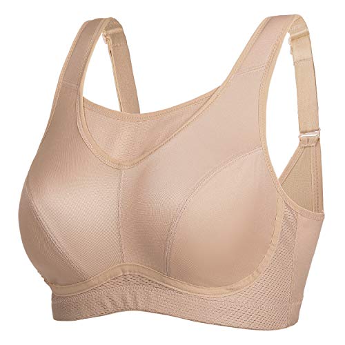 SYROKAN - Sujetador Deportivo para Mujer Sujetador Sport Medium Tallas Grandes Beige# 110D