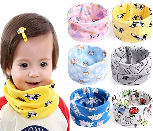 Tacobear 6 Piezas Bufanda Cuello Niño Pañuelos Bufanda Bebé Algodón Suave Calentador de Cuello Viaje Al aire libre Bufandas Pañuelos Cuello para Niños Niñas 0-3 Años (Dibujos Animados)