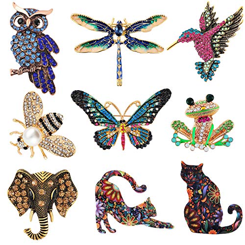 Tacobear 9 Piezas Conjunto de Broche de Mujer Broches de Animales Insectos Coloridos Broche de Cristal de Insectos para Favores de Fiesta de Niñas Mujeres