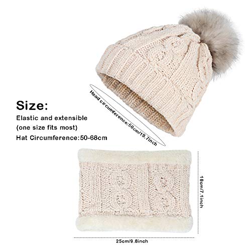 Tacobear Gorro Invierno Mujer y Bufanda Círculo Sombreros de punto Mujer Caliente Gorros de punto con Pompón Cuello Gruesa Bufanda Invierno Bufanda de Punto para Mujer (beige)