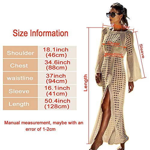 Tacobear Mujer Pareos Playa Traje de Baño Largo Verano Vestido de Playa Sexy Bikini Cover up Camisola de Playa Túnica de Punto (Beige)