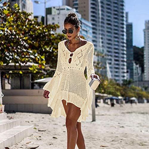 Tacobear Mujer Pareos Playa Traje de Baño Verano Vestido de Playa Sexy Bikini Cover up Camisola de Playa Túnica de Punto (Beige)