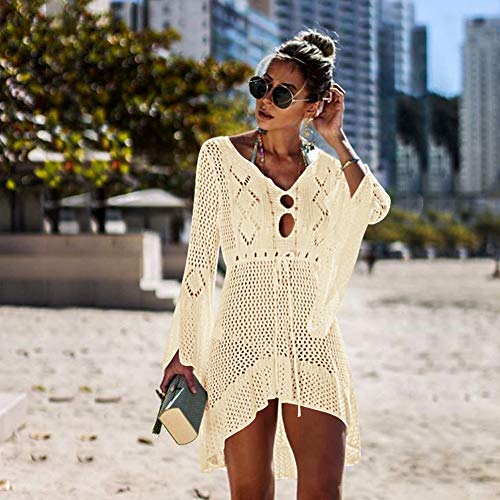 Tacobear Mujer Pareos Playa Traje de Baño Verano Vestido de Playa Sexy Bikini Cover up Camisola de Playa Túnica de Punto (Beige)