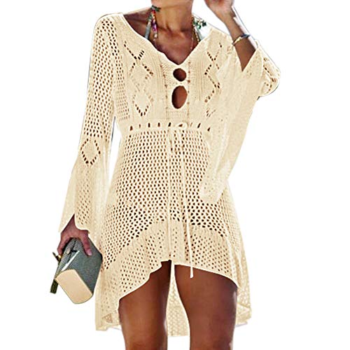 Tacobear Mujer Pareos Playa Traje de Baño Verano Vestido de Playa Sexy Bikini Cover up Camisola de Playa Túnica de Punto (Beige)