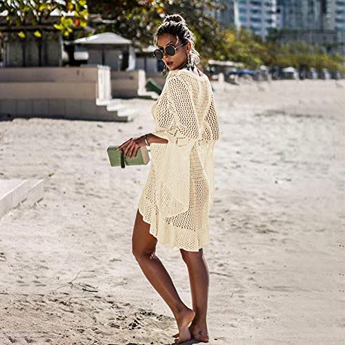 Tacobear Mujer Pareos Playa Traje de Baño Verano Vestido de Playa Sexy Bikini Cover up Camisola de Playa Túnica de Punto (Beige)