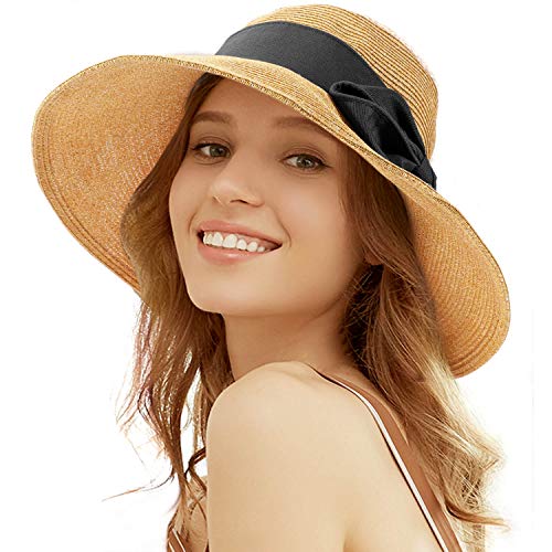 DRESHOW Sombrero Paja Mujer Plegable Verano Sombrero Verano Sombrero ala Ancha Mujer Sombrero de Playa Plegable UPF 50+