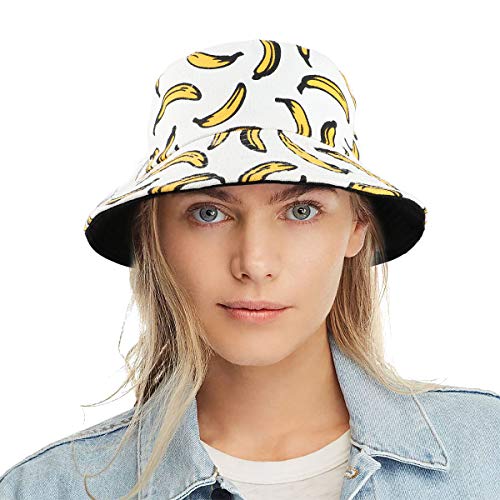 Tacobear Unisex Pescador Sombrero Bucket Gorro Bucket Hat con Estampado de Frutas Sombrero de Sol Aire Libre Plegable Gorra Protección contra Sol UV para Hombre y Mujer (Blanco Plátano)