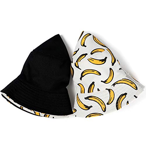Tacobear Unisex Pescador Sombrero Bucket Gorro Bucket Hat con Estampado de Frutas Sombrero de Sol Aire Libre Plegable Gorra Protección contra Sol UV para Hombre y Mujer (Blanco Plátano)
