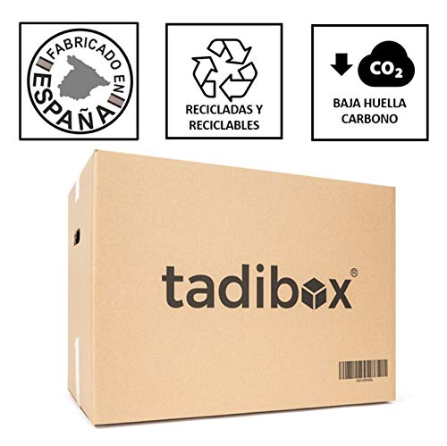 Tadibox L - 7 Cajas de cartón para mudanza y almacenaje con asas - Fabricadas en España - 47x35x39cm - Resistente con canal doble - Eco box