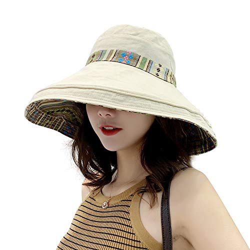 Protector Solar Plegable con Correa de Barbilla Desmontable Tagvo Sombreros de Sol para Mujer Sombreros de Verano para Mujer Viseras de Playa de ala Ancha UPF50 