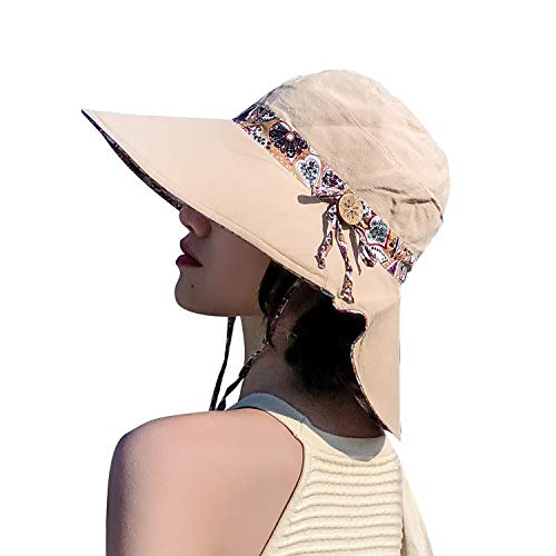 TAGVO Sombrero de Verano para Mujer Sombreros Desmontables del Bowknot para Mujer Sombrero de Playa Empaquetado de ala Ancha Plegable y Protector Solar con cordón