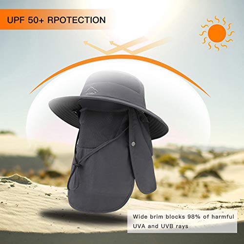 TAGVO Sombreros de Pesca para Hombre Mujer con Cubierta de Cuello Desmontable, Gorros de Pescador con Protección UPF 50+, Sombreros y Gorras de Sol Plegables para Cámping Excursionismo Caminando