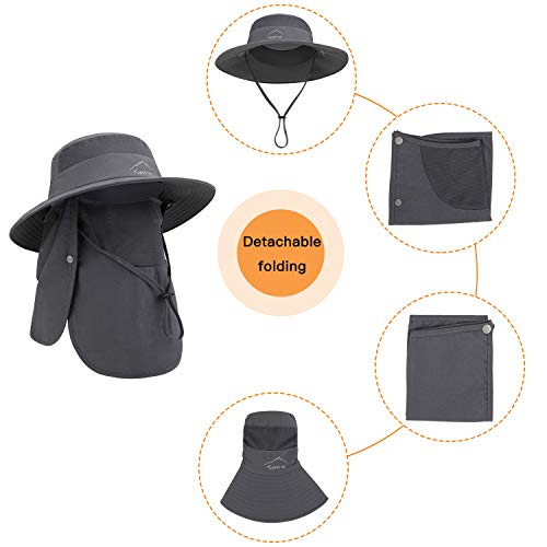 TAGVO Sombreros de Pesca para Hombre Mujer con Cubierta de Cuello Desmontable, Gorros de Pescador con Protección UPF 50+, Sombreros y Gorras de Sol Plegables para Cámping Excursionismo Caminando