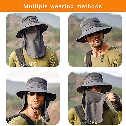 TAGVO Sombreros de Pesca para Hombre Mujer con Cubierta de Cuello Desmontable, Gorros de Pescador con Protección UPF 50+, Sombreros y Gorras de Sol Plegables para Cámping Excursionismo Caminando