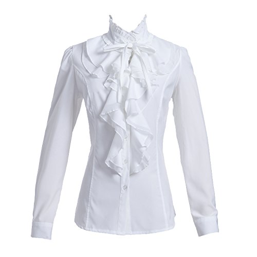 Taiduosheng Blusa de manga larga para mujer, cuello alto, cuello alto, botones