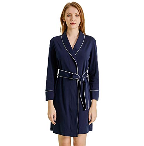 Taigood Mujeres Kimono Dormir Trajes señoras v-Cuello Albornoz Suave algodón Ropa de Dormir Loungewear Azul Marino Grande