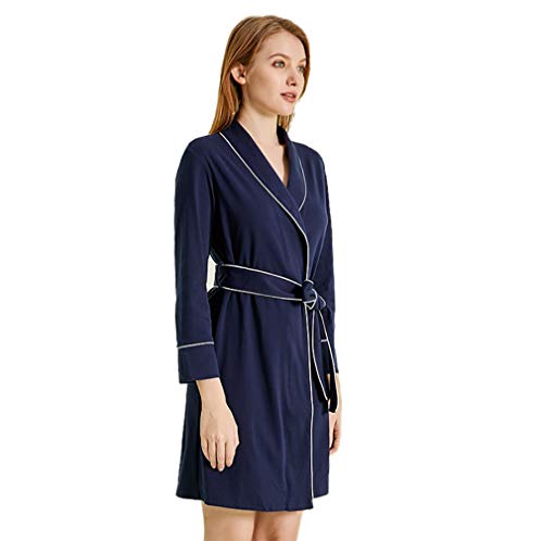 Taigood Mujeres Kimono Dormir Trajes señoras v-Cuello Albornoz Suave algodón Ropa de Dormir Loungewear Azul Marino Grande