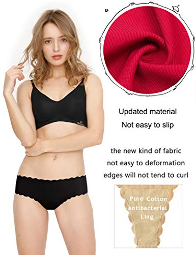 Tanga para Mujer Thong Sexy Braguita de Lisas Ropa Interior Cómodo Sin Costuras Señoras Pack de 3/6(Negro/Beige/Blanco S)