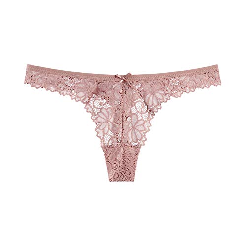 Tangas de algodón 2021 de cintura baja sexy para mujer de encaje traslúcido y hueco, tangas para mujer, parte trasera en forma de T, lencería sexy (color: rosa, talla: M)