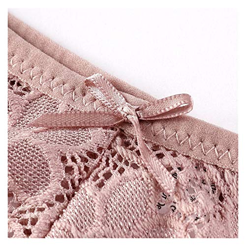 Tangas de algodón 2021 de cintura baja sexy para mujer de encaje traslúcido y hueco, tangas para mujer, parte trasera en forma de T, lencería sexy (color: rosa, talla: M)