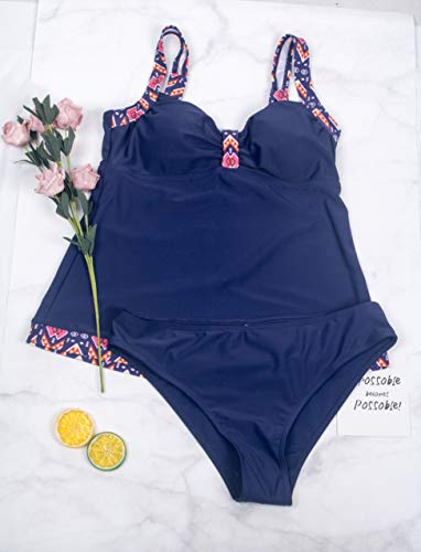 Tankinis Mujer Traje de Baño de Dos Piezas Conjunto Push up Bikini Playa Beachwear Darkblue 3XL