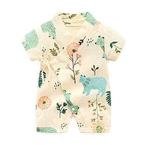 Teansan Baby Sumpsuit recién Nacido Manga Corta Ropa Infantil Corta Mameluco Traje Kimono Cuello Suave cómodo Primavera Verano Verano (Color : 3, Tamaño : 90cm)