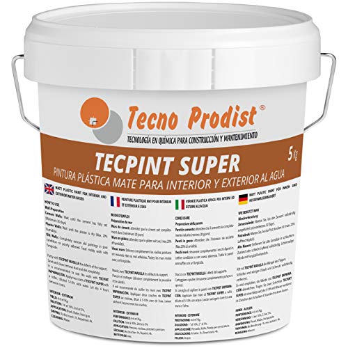 TECPINT SÚPER de Tecno Prodist - 5 Kg (BLANCO) Pintura para Exterior e Interior al Agua - Gran cubrición y blancura - Lavable - Fácil Aplicación
