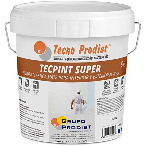 TECPINT SÚPER de Tecno Prodist - 5 Kg (BLANCO) Pintura para Exterior e Interior al Agua - Gran cubrición y blancura - Lavable - Fácil Aplicación