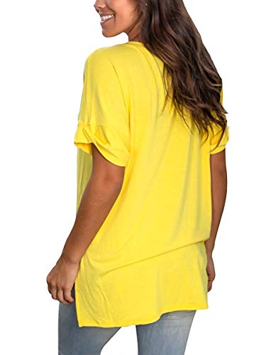 TEENSHOT - Camiseta casual de verano con cuello en V para mujer, laterales abiertos Amarillo 01-amarillo XXL