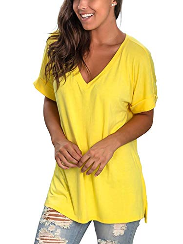 TEENSHOT - Camiseta casual de verano con cuello en V para mujer, laterales abiertos Amarillo 01-amarillo XXL