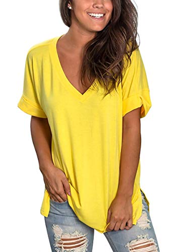 TEENSHOT - Camiseta casual de verano con cuello en V para mujer, laterales abiertos Amarillo 01-amarillo XXL