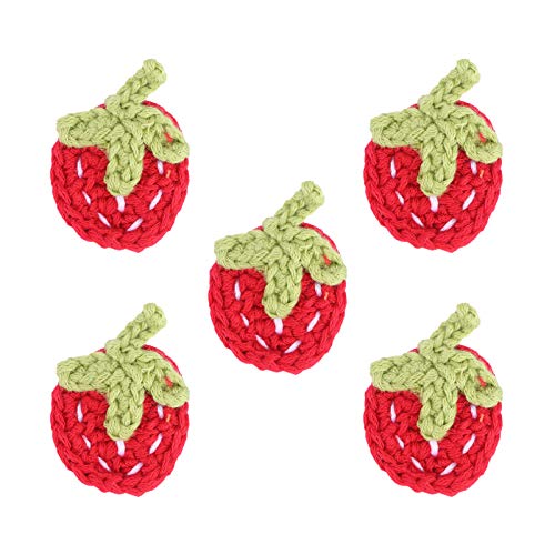 TEHAUX 5 Piezas Crochet Apliques Fresa Forma Fruta Coser Parches Tela Satén Artesanía Costura Apliques para Ropa Sombreros Costura Adorno