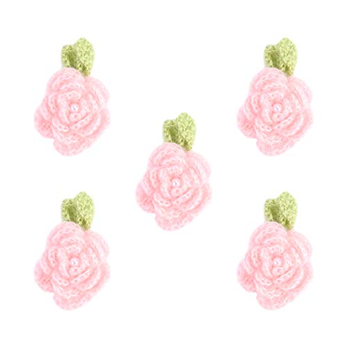 TEHAUX 5 Piezas Crochet Flor Apliques 3D Rosa Flor Coser Parches Tela Satén Artesanía Costura Apliques para Ropa Sombreros Adorno de Costura