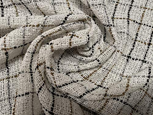 Tela bouclé estilo Chanel de color marfil y dorado, por metro