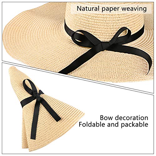 Tencoz Sombrero de Paja para Mujer, Sombrero de Verano de Paja Plegable Ajustable Sombrero de Vacaciones ala Ancha 5.90 ″ -UPF 30