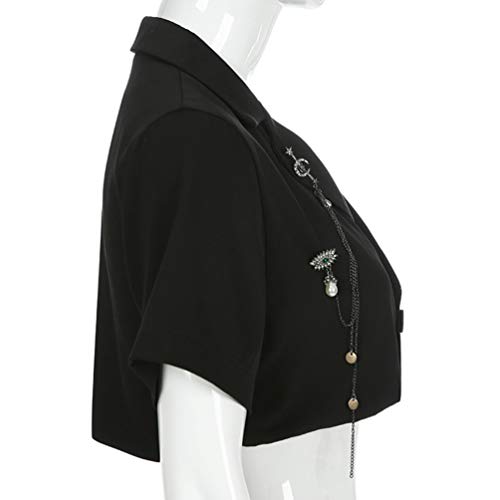 TENDYCOCO Blazer Corto de Manga Corta para Mujer Chaqueta Casual de Moda Blazer Elegante con Cuello Abierto para Dama Niñas- (Talla M Negro)