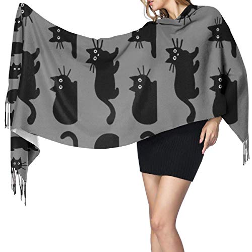 Tengyuntong Pashmina Wrap Manta Bufanda, Mujer Pashmina Bufanda Negro Lindo Gatos Lana Bufanda Gran Tamaño Ponchos Pashmina Mantones y Envolturas