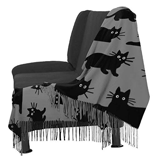 Tengyuntong Pashmina Wrap Manta Bufanda, Mujer Pashmina Bufanda Negro Lindo Gatos Lana Bufanda Gran Tamaño Ponchos Pashmina Mantones y Envolturas
