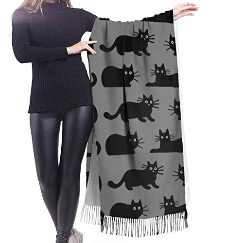 Tengyuntong Pashmina Wrap Manta Bufanda, Mujer Pashmina Bufanda Negro Lindo Gatos Lana Bufanda Gran Tamaño Ponchos Pashmina Mantones y Envolturas