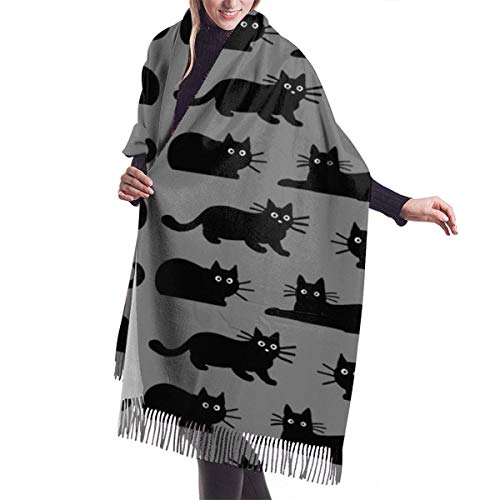 Tengyuntong Pashmina Wrap Manta Bufanda, Mujer Pashmina Bufanda Negro Lindo Gatos Lana Bufanda Gran Tamaño Ponchos Pashmina Mantones y Envolturas