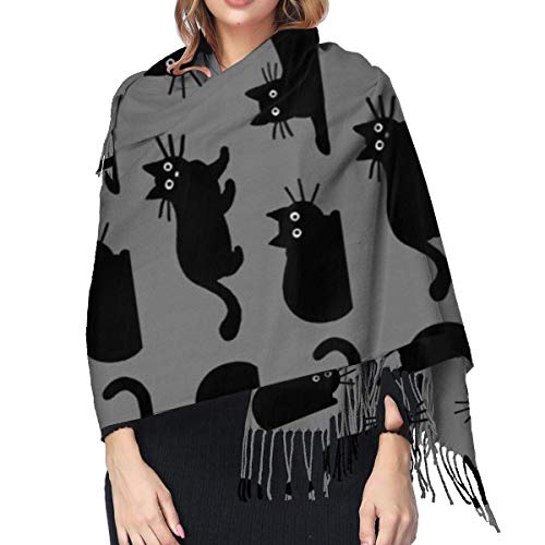 Tengyuntong Pashmina Wrap Manta Bufanda, Mujer Pashmina Bufanda Negro Lindo Gatos Lana Bufanda Gran Tamaño Ponchos Pashmina Mantones y Envolturas